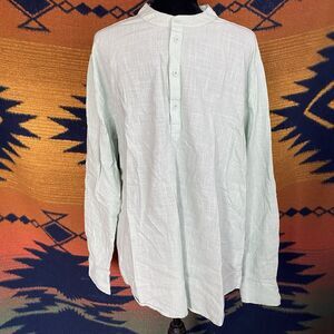 NWOT Coofandy Hemp Cotton 1/4 Button Long Sleeve Shirt. Large. Mint Green.